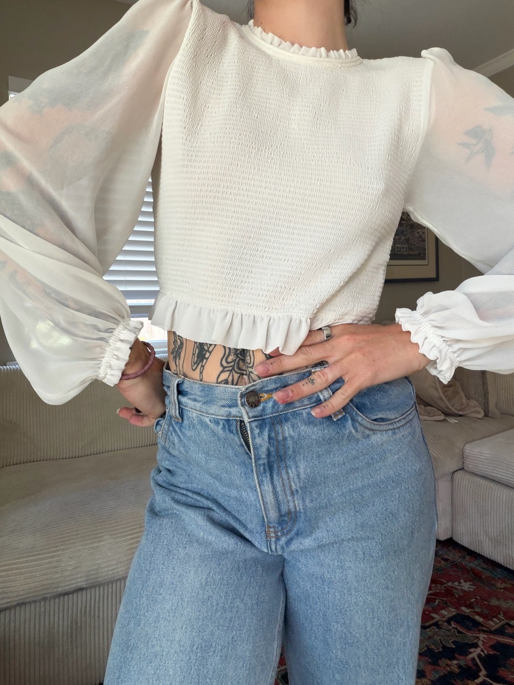 Wilfred Tempest Blouse Ivory long sleeve peplum puff sleeve blouse